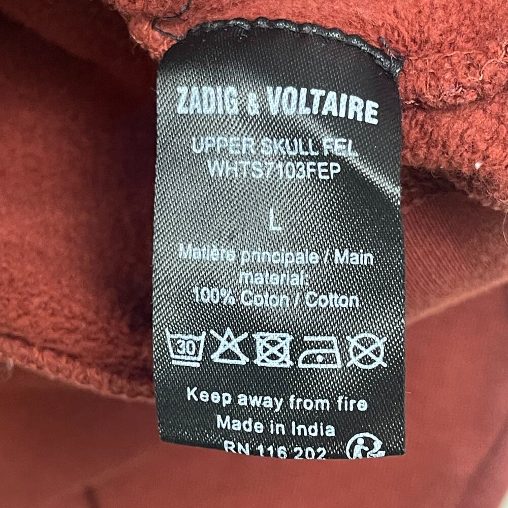 Zadig & Voltaire Upper Skull Felt Crewneck Sweatshirt Rust Size Large Grunge Emo - Picture 6 of 9